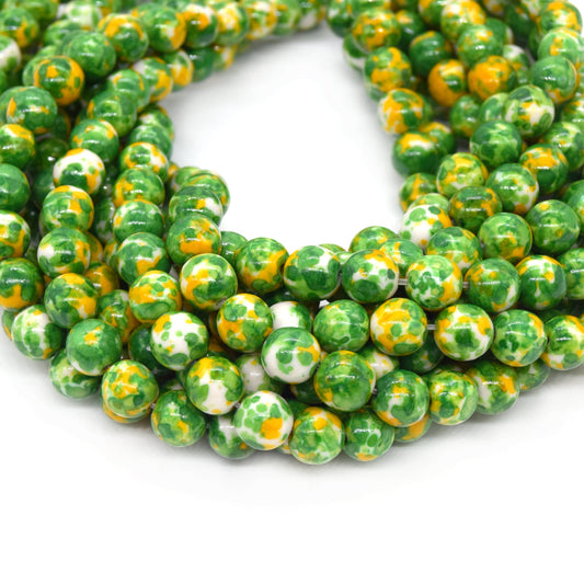 Dyed Mottled Jade Beads | Dyed Green Yellow and White Round Gemstone Beads - 8mm 10mm 12mm Available