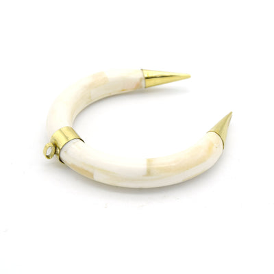 Bone Crescent Pendant | Thick Double Ended Crescent Shaped Natural Ox Bone Gold Bail | White, Brown, Black and White Crescents - 2 SIZES