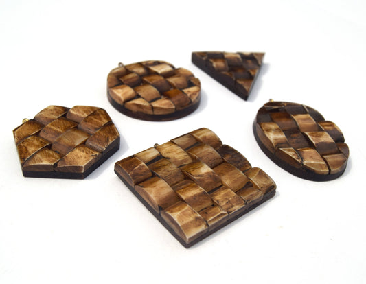 Bone Pendant | Brown Basket Weave Bone Pendants | 5 Shapes Available - Sold individually