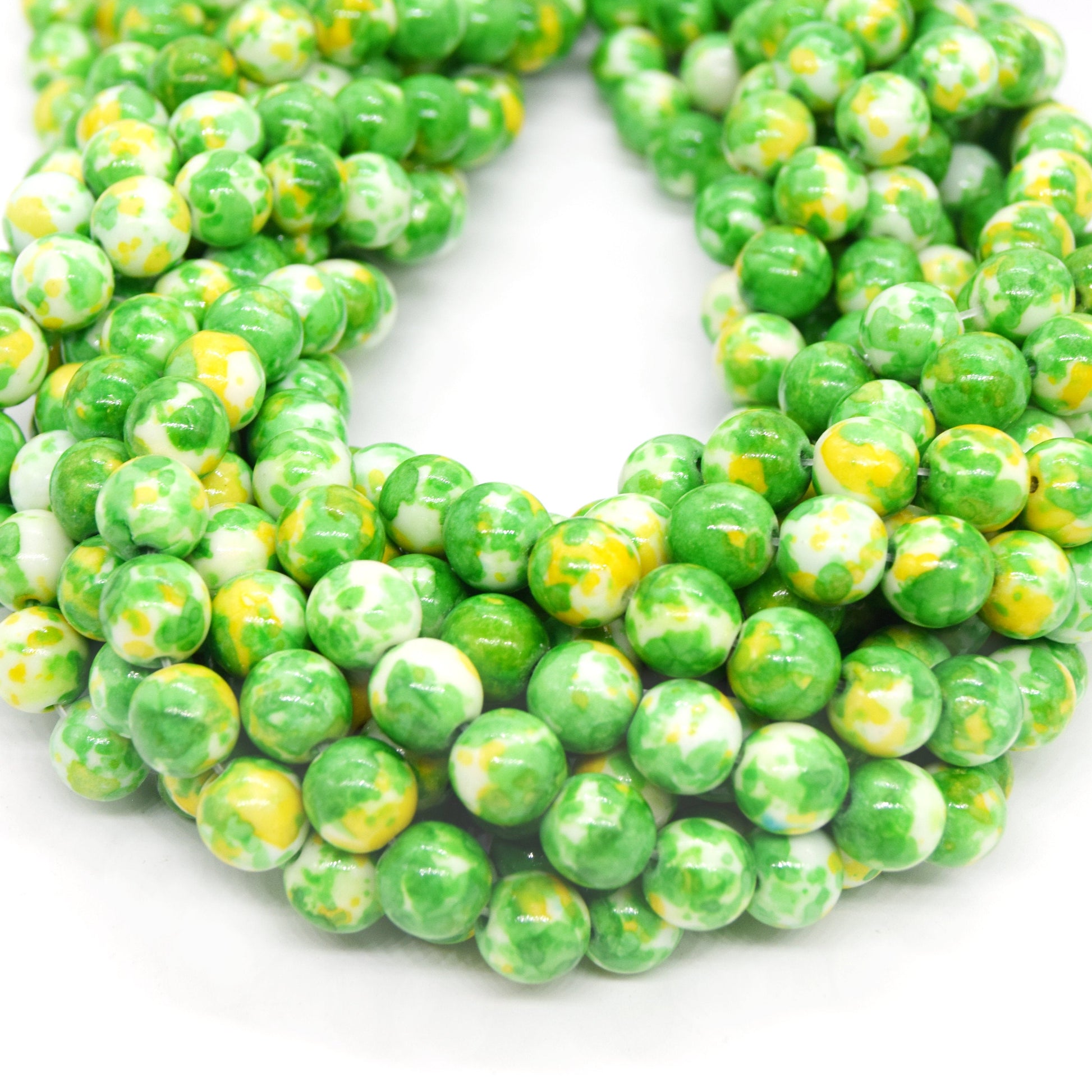 Dyed Mottled Jade Beads | Dyed Light Green Yellow and White Round Gemstone Beads - 6mm 8mm 10mm 12mm Available