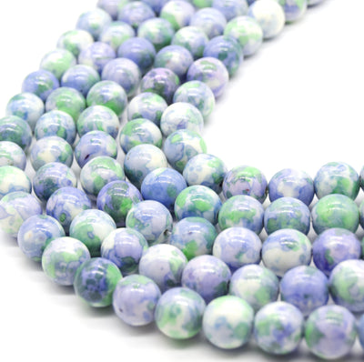 Dyed Mottled Jade Beads | Dyed Pale Blue Green and White Round Gemstone Beads - 8mm 10mm 12mm Available