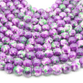 Dyed Mottled Jade Beads | Dyed Purple Green and White Round Gemstone Beads - 8mm 10mm 12mm Available