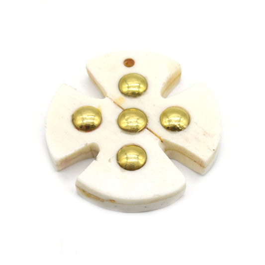 Bone Pendant | Thick Clover Shaped Ox Bone Pendant with Gold Dot Embellishments
