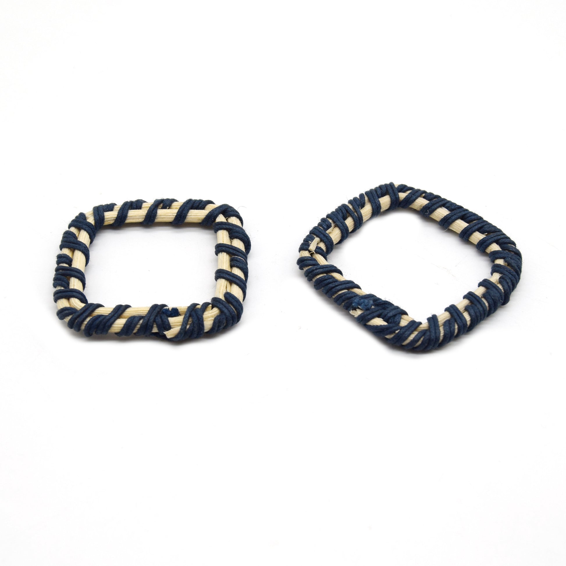 Rattan Wood Earring Finding | Handmade Natural Navy Blue Interwoven Reed  Square Circle Triangle Oval Jewelry Component - Sold in Pairs