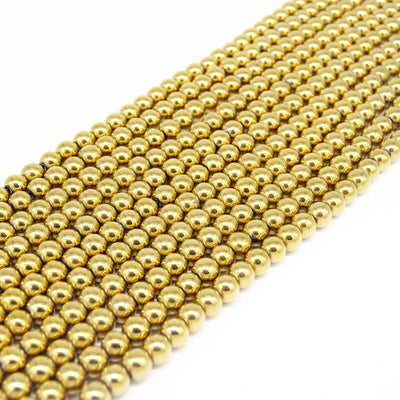 Hematite Beads | Light Gold Round Natural Gemstone Beads - 4mm 6mm 8mm 10mm Available