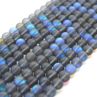 Synthetic Moonstone Beads | Mystic Aura Quartz Beads | Gray Matte Holographic Glass Beads - 6mm 8mm 10mm 12mm Available