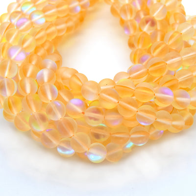 Synthetic Moonstone Beads | Mystic Aura Quartz Beads | Orange Matte Holographic Glass Beads - 6mm 8mm 10mm 12mm Available