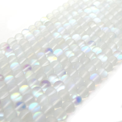 Synthetic Moonstone Beads | Mystic Aura Quartz Beads | White Matte Holographic Glass Beads - 6mm 8mm 10mm 12mm Available