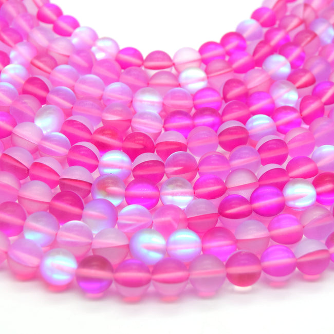 Synthetic Moonstone Beads | Mystic Aura Quartz Beads | Pink Matte Holographic Glass Beads - 6mm 8mm 10mm 12mm Available