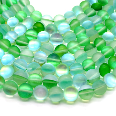 Synthetic Moonstone Beads | Mystic Aura Quartz Beads | Green Matte Holographic Glass Beads - 6mm 8mm 10mm 12mm Available