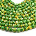 Dyed Mottled Jade Beads | Dyed Green Yellow and White Round Gemstone Beads - 8mm 10mm 12mm Available