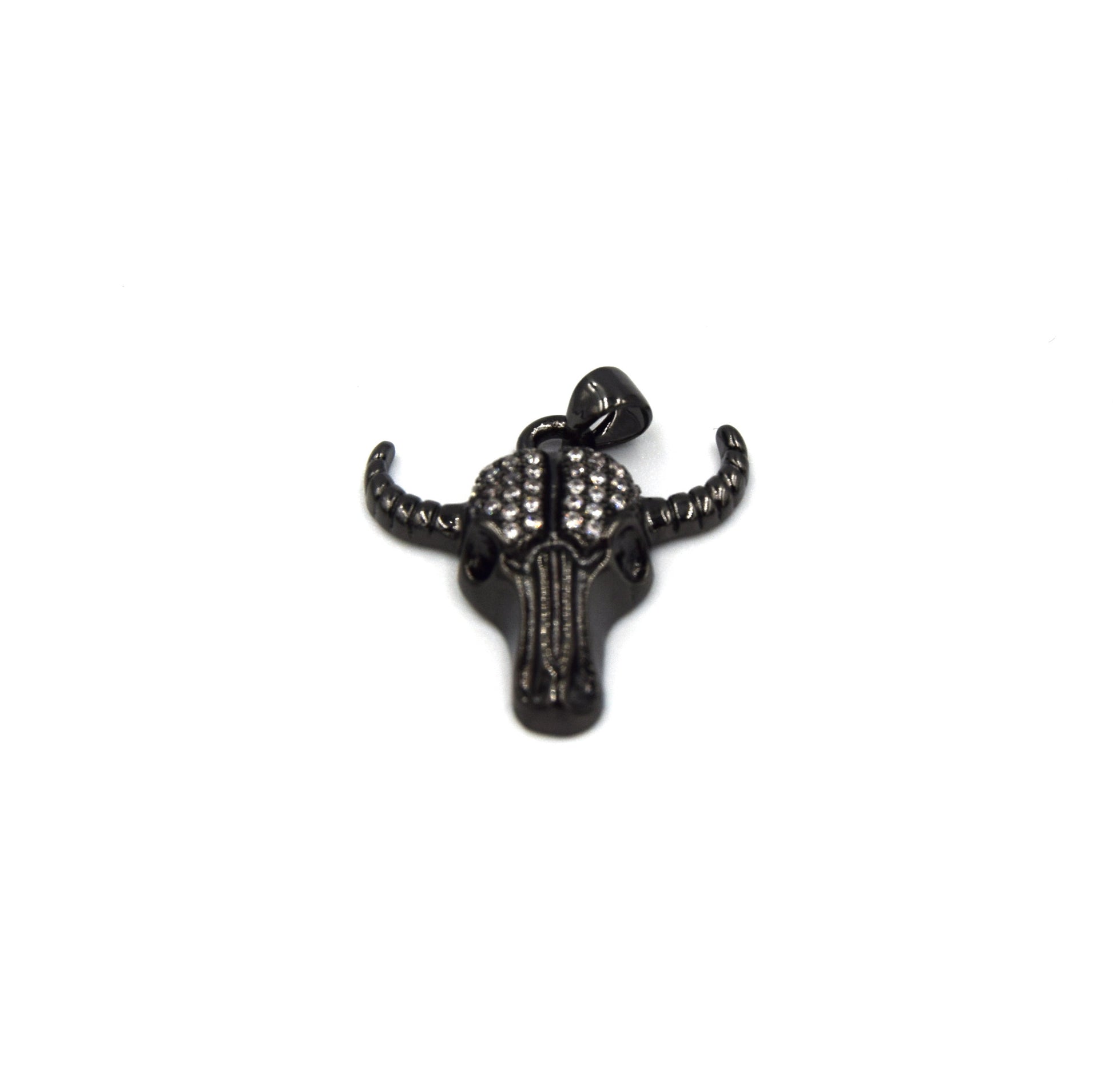 Cubic Zirconia Pendant | 22mm x 23mm Gunmetal Steer head with White CZ with Bail
