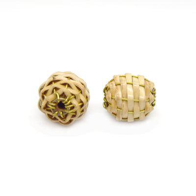 Rattan Wood Earring Finding | (Pairs) Handmade Natural Woven Reed Bead Jewelry Component - Sold in Pairs
