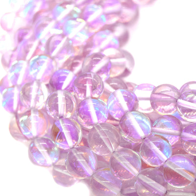 Synthetic Moonstone Beads | Mystic Aura Quartz Beads | Light Lavender Holographic Glass Beads - 6mm 8mm 10mm 12mm Available