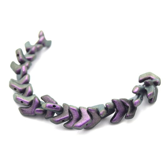 Chevron Duo Beads | 10mm x 4mm Polychrome Black Raspberry (Purple) - 2 hole Czech Glass | 30 Beads per strand