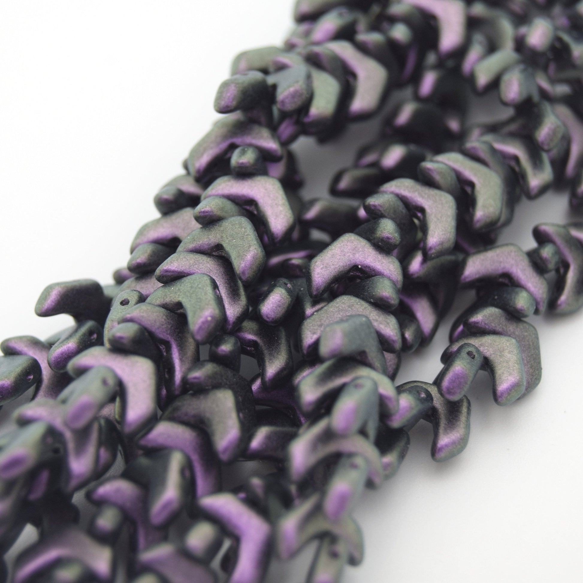 Chevron Duo Beads | 10mm x 4mm Polychrome Black Raspberry (Purple) - 2 hole Czech Glass | 30 Beads per strand