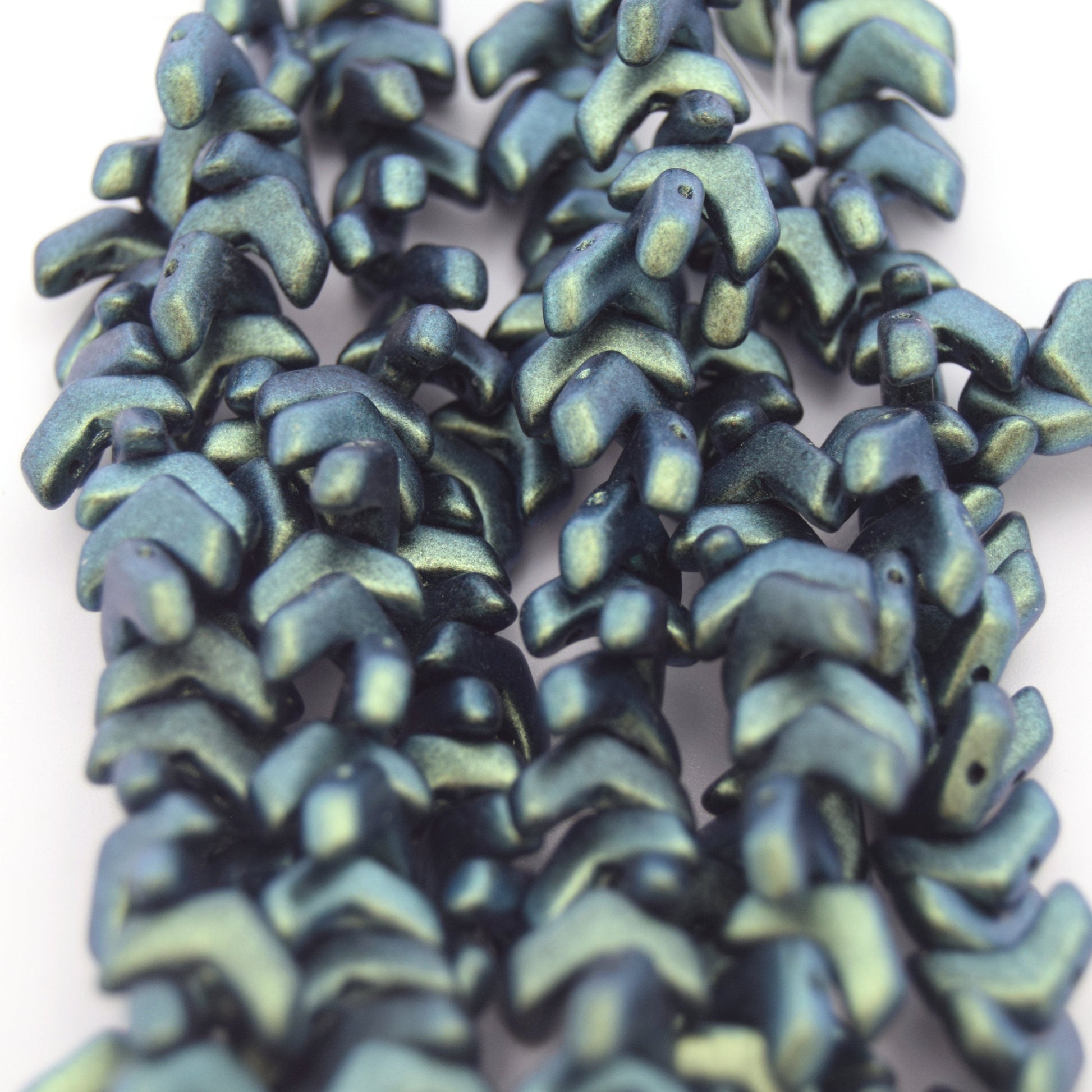 Chevron Duo Beads | 10mm x 4mm Polychrome Mint Chocolate (Green) - 2 hole Czech Glass | 30 Beads per strand