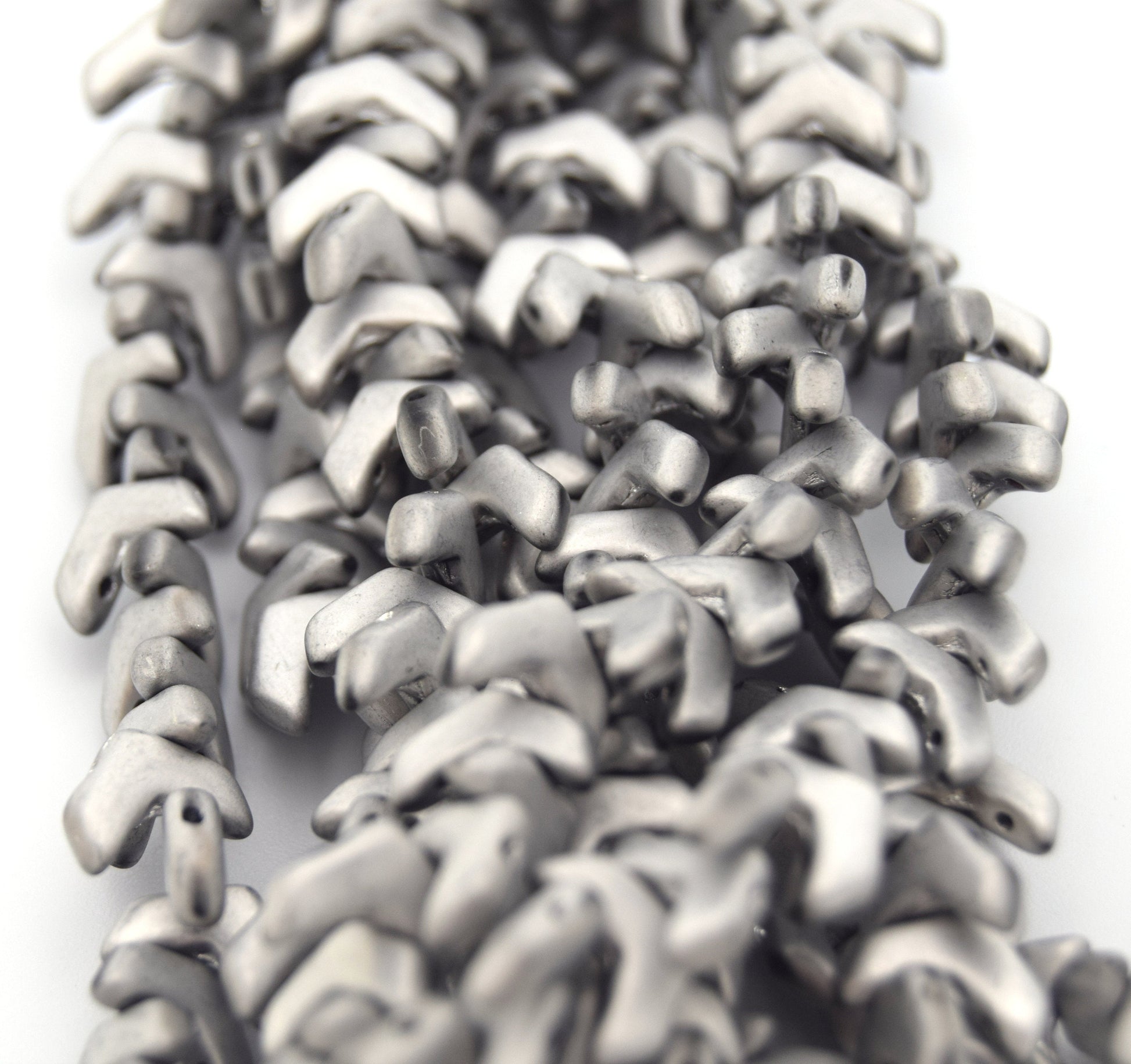 Chevron Duo Beads | 10mm x 4mm Jet Matte Labradorite SILVER - 2 hole Czech Glass | 30 Beads per strand