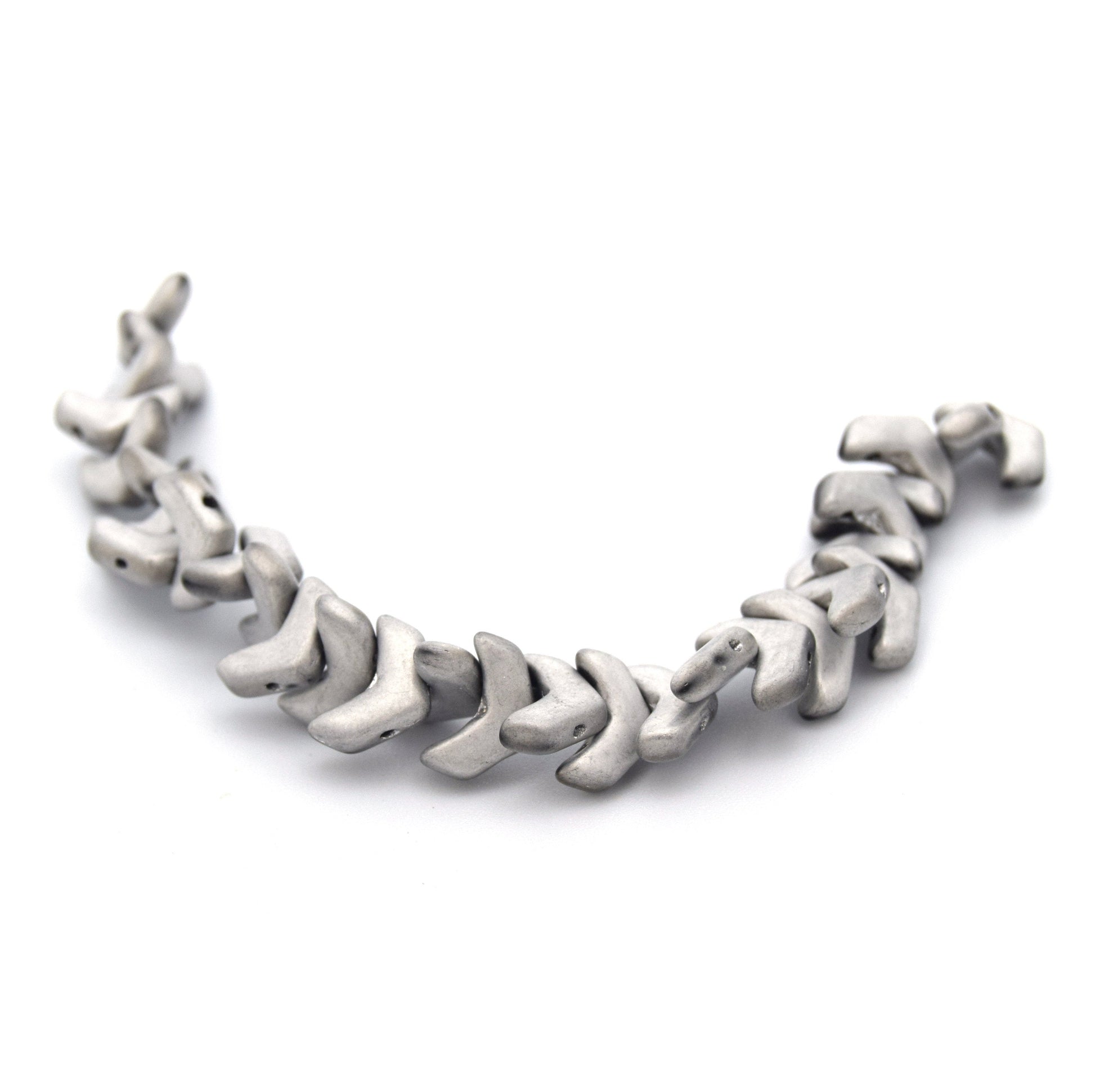 Chevron Duo Beads | 10mm x 4mm Jet Matte Labradorite SILVER - 2 hole Czech Glass | 30 Beads per strand