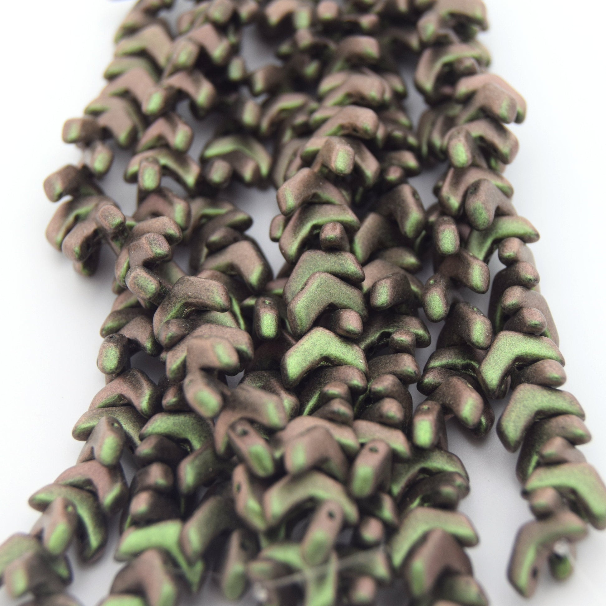 Chevron Duo Beads | 10mm x 4mm Polychrome Sage/Citrus - 2 hole Czech Glass | 30 Beads per strand