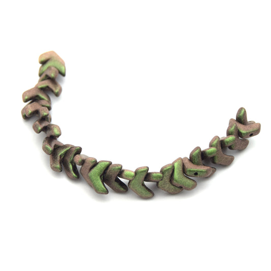 Chevron Duo Beads | 10mm x 4mm Polychrome Sage/Citrus - 2 hole Czech Glass | 30 Beads per strand
