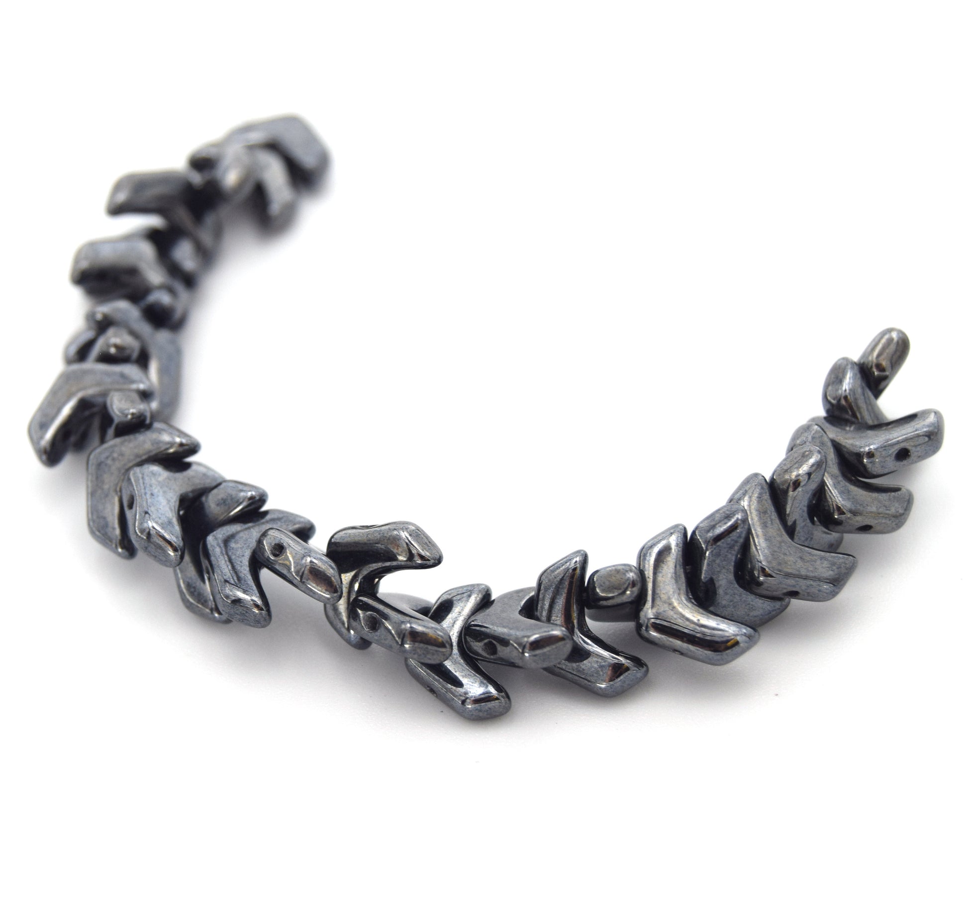 Chevron Duo Beads | 10mm x 4mm Chalk Gunmetal - 2 hole Czech Glass | 30 Beads per strand