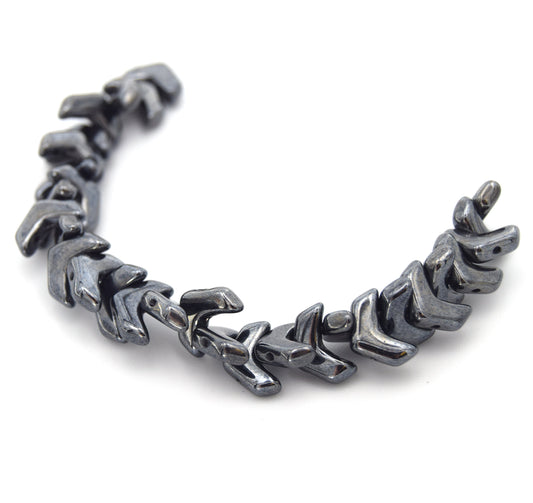 Chevron Duo Beads | 10mm x 4mm Chalk Gunmetal - 2 hole Czech Glass | 30 Beads per strand