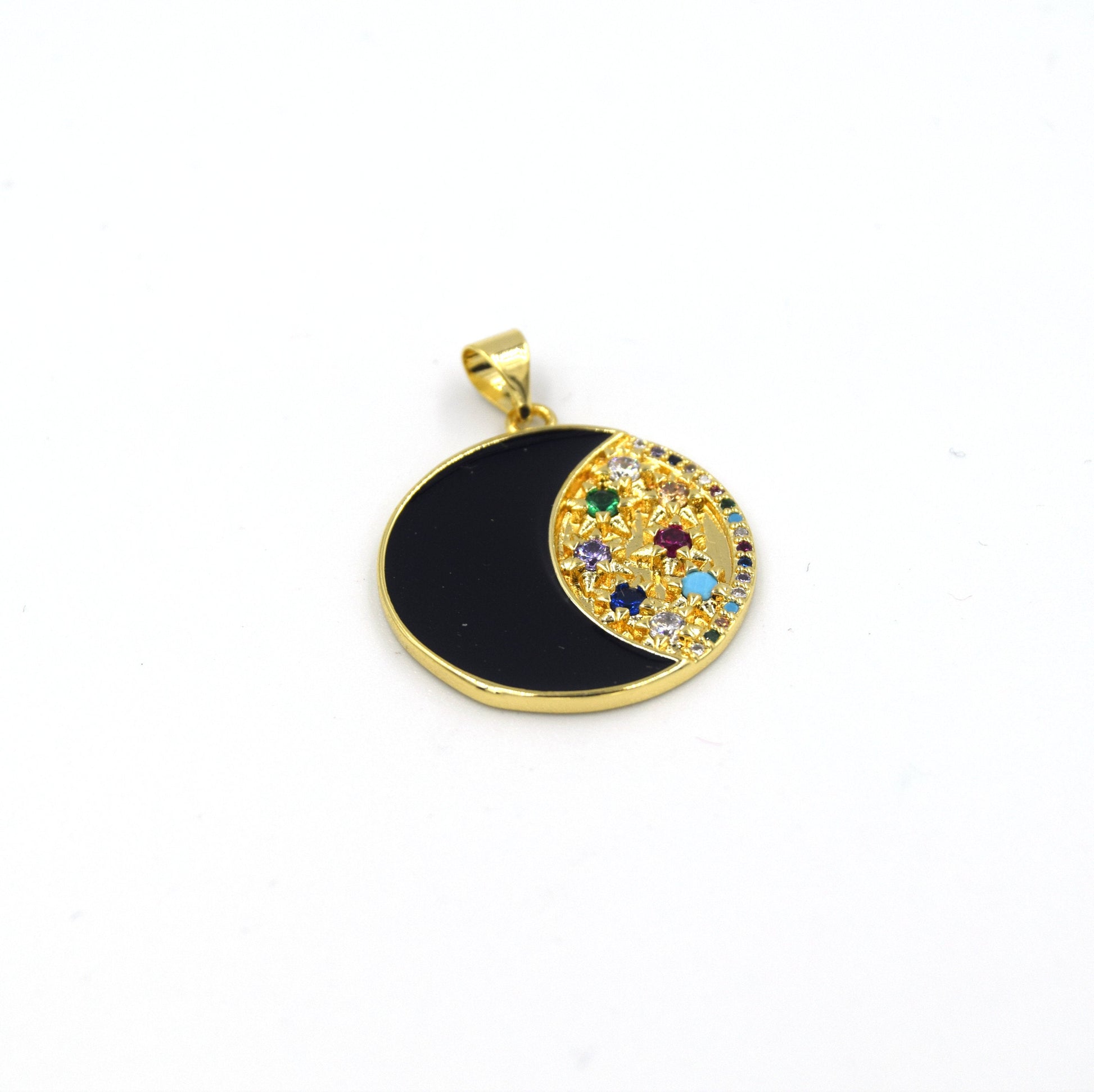 CZ Enamel Pendant | 23mm Enamel Half Moon with CZ Embellishment - White, Black, Red, Pink available