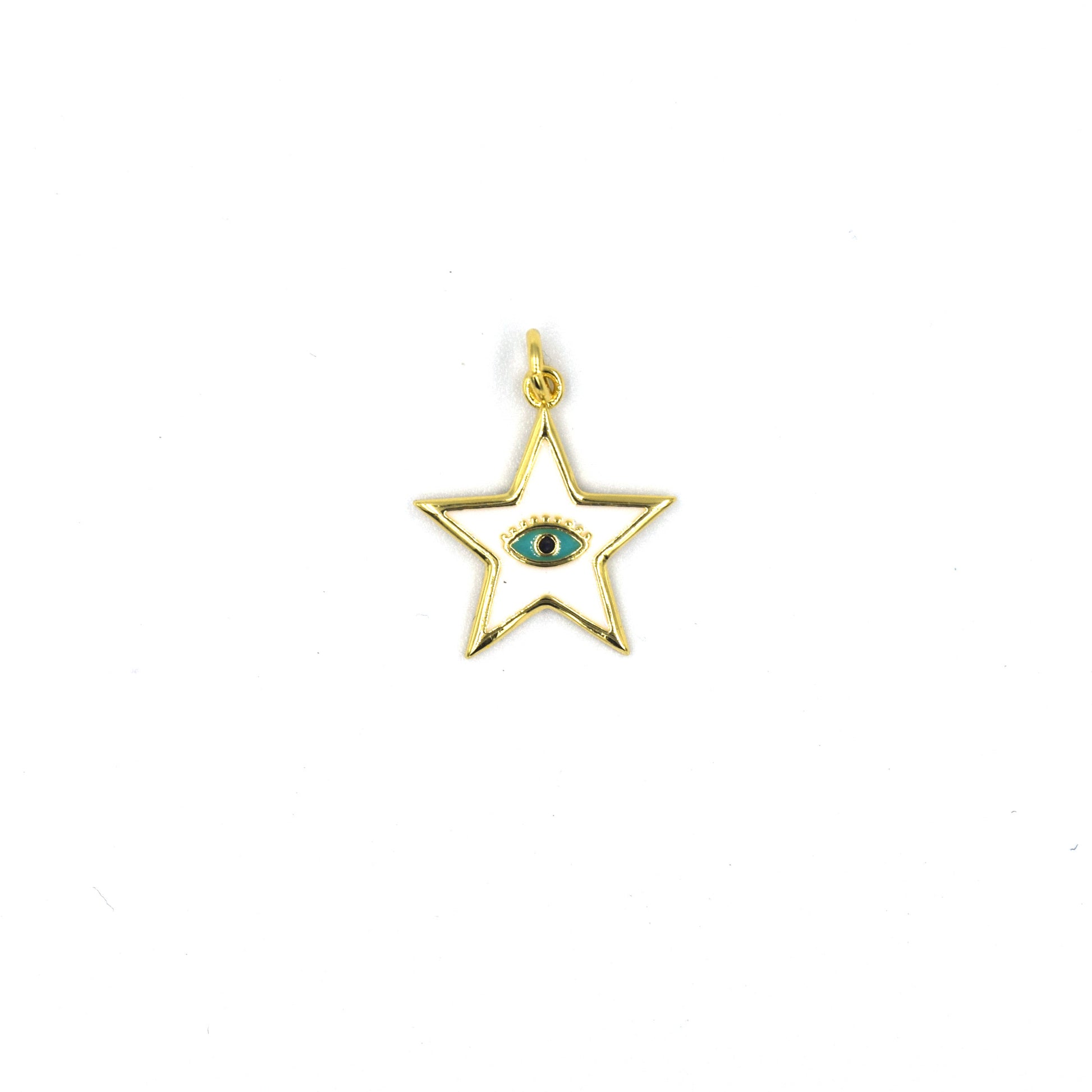 Enamel Brass Pendant | 18mm Enamel Star with Teal Evil Eye - White, Black, Red, Blue available