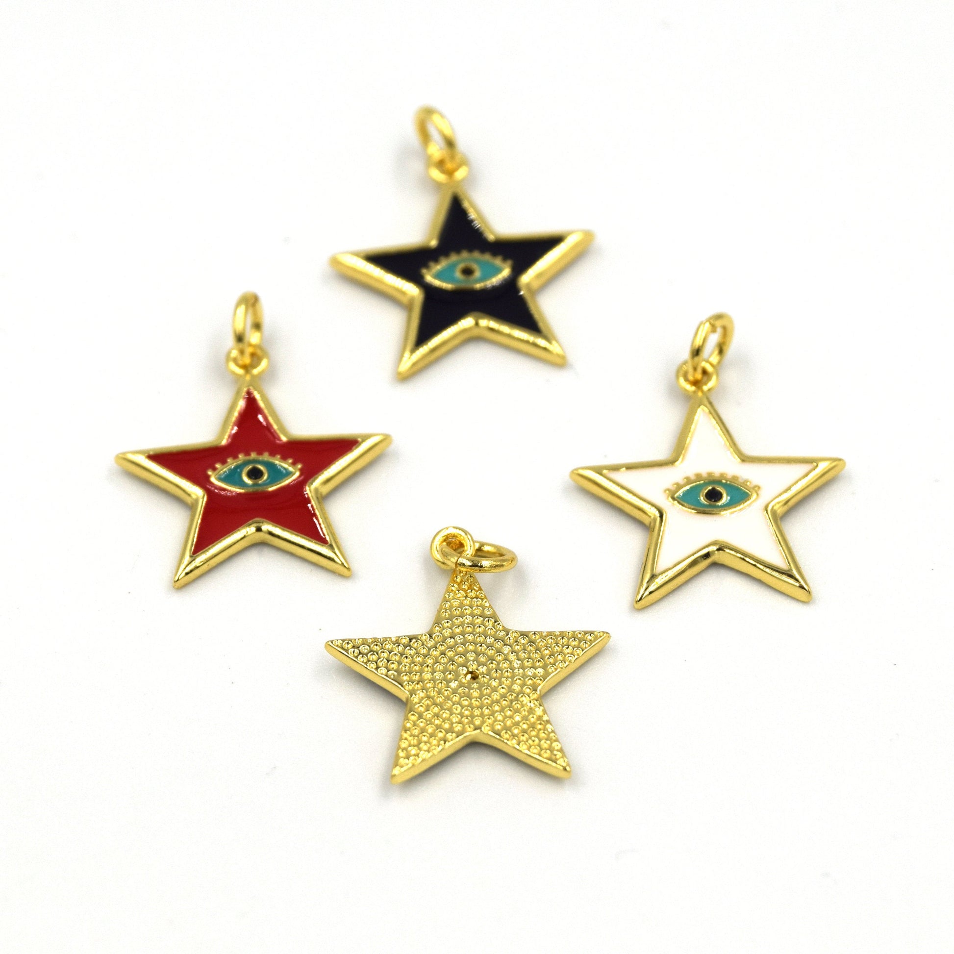 Enamel Brass Pendant | 18mm Enamel Star with Teal Evil Eye - White, Black, Red, Blue available