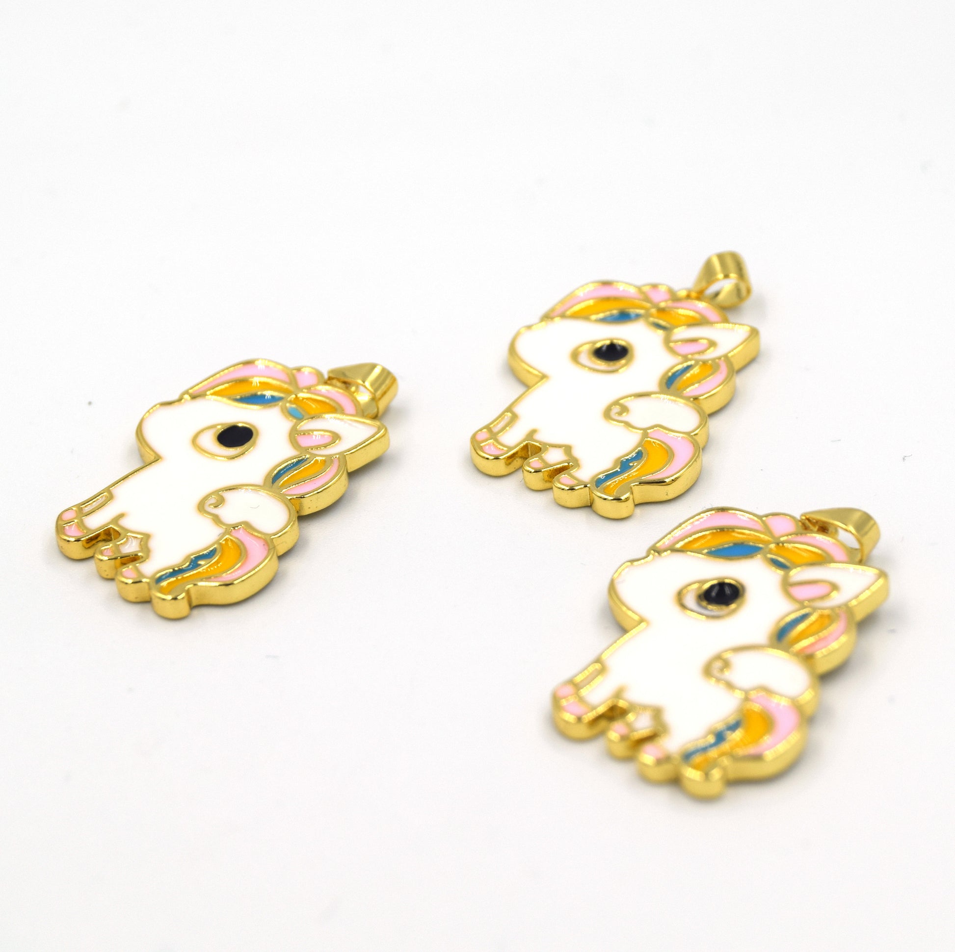 Enamel Brass Pendant | 30mm White Pegasus - Pastel colored