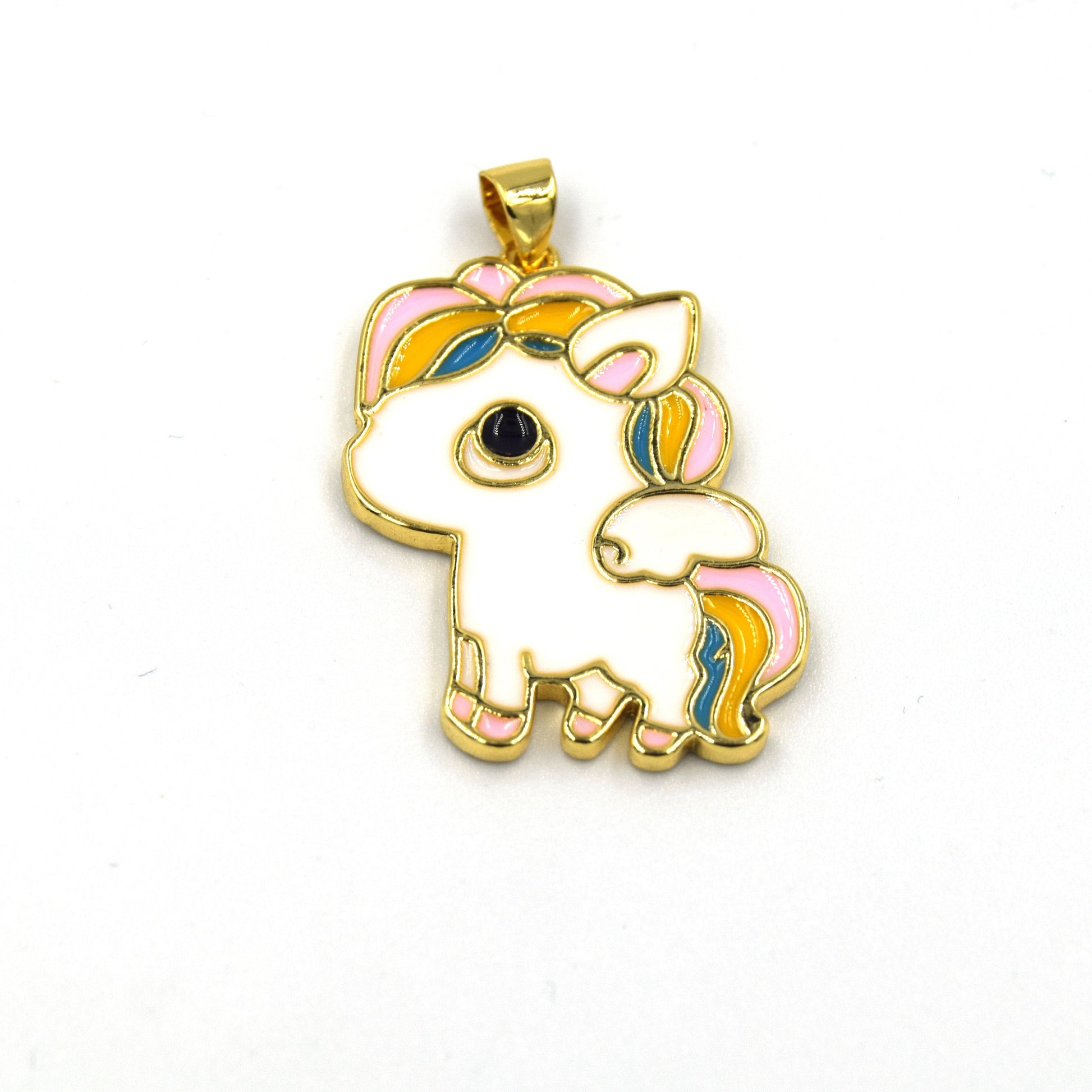 Enamel Brass Pendant | 30mm White Pegasus - Pastel colored