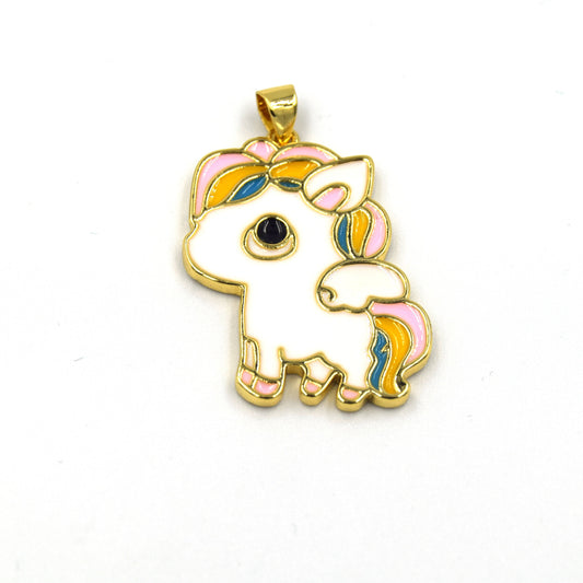 Enamel Brass Pendant | 30mm White Pegasus - Pastel colored