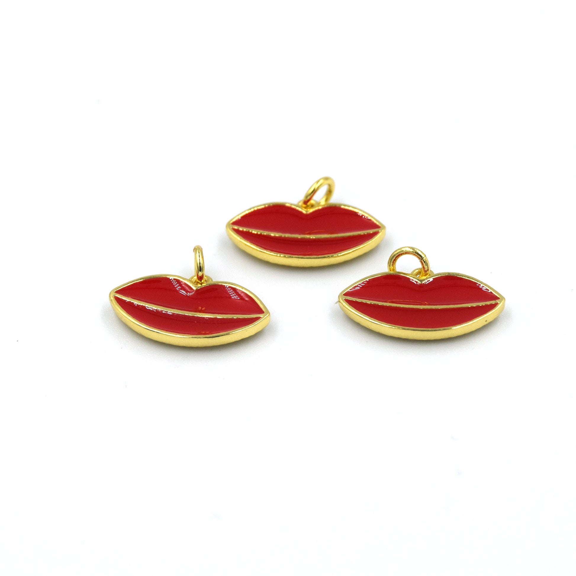 Enamel Brass Pendant | 18mm Red Lips with Ring
