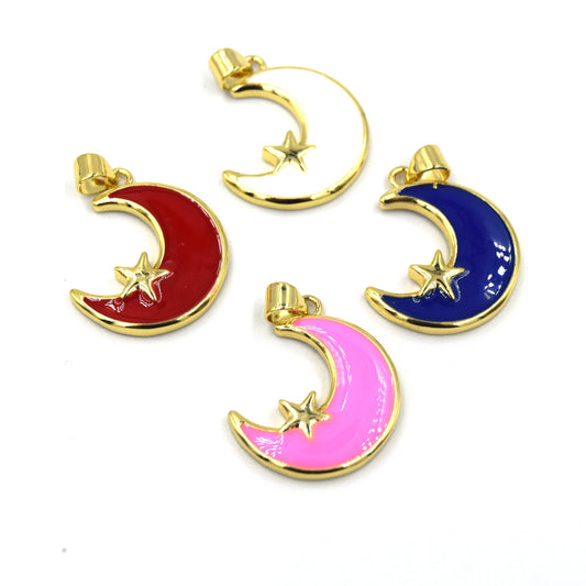 Celestial Jewelry Pendant | 20mm Enamel Moon and Star Pendant