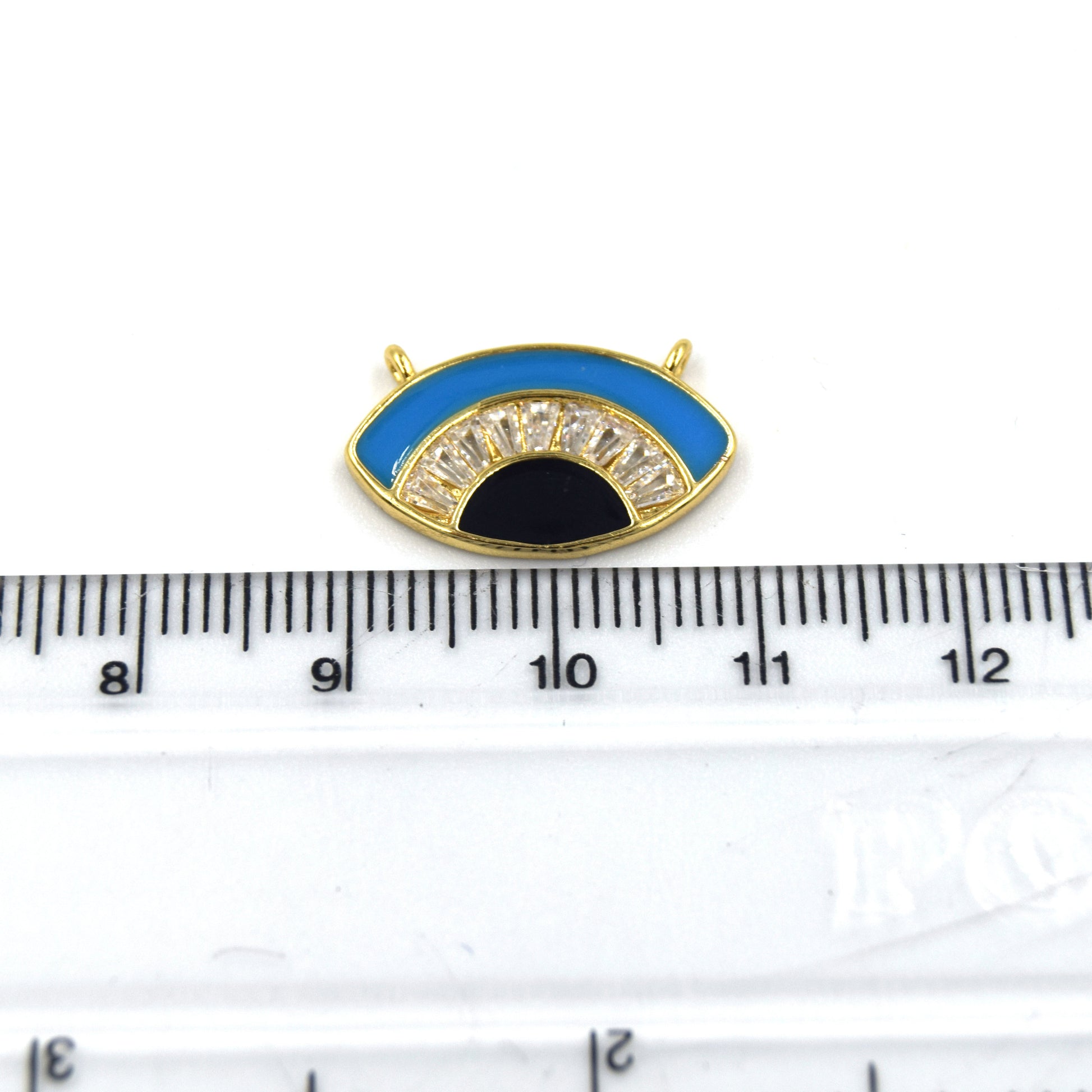 CZ and Enamel Brass Pendant | 20mm Enamel Evil Eye with White Cubic Zirconia - Blue and Red Available - Two Loops