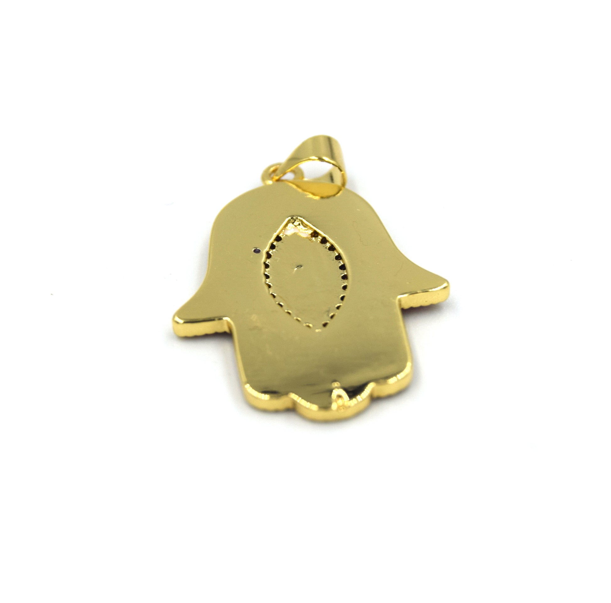 CZ Enamel Brass Pendant | 25mm Hamsa Shaped Pendant with Evil Eye - Red and Multicolor Cubic Zirconia