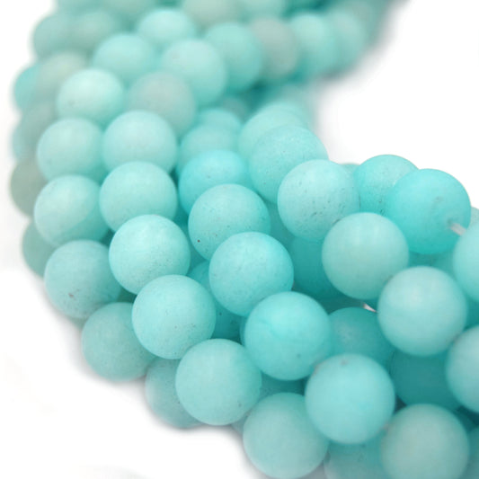 Dyed Matte Jade Beads | Dyed Caribbean Blue Round Gemstone Beads - 6mm 8mm 10mm Available
