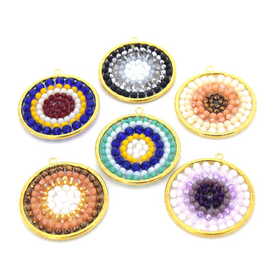Beaded Pendant | Seed Bead Component | 35mm Circle Shaped Gold Jewelry Component