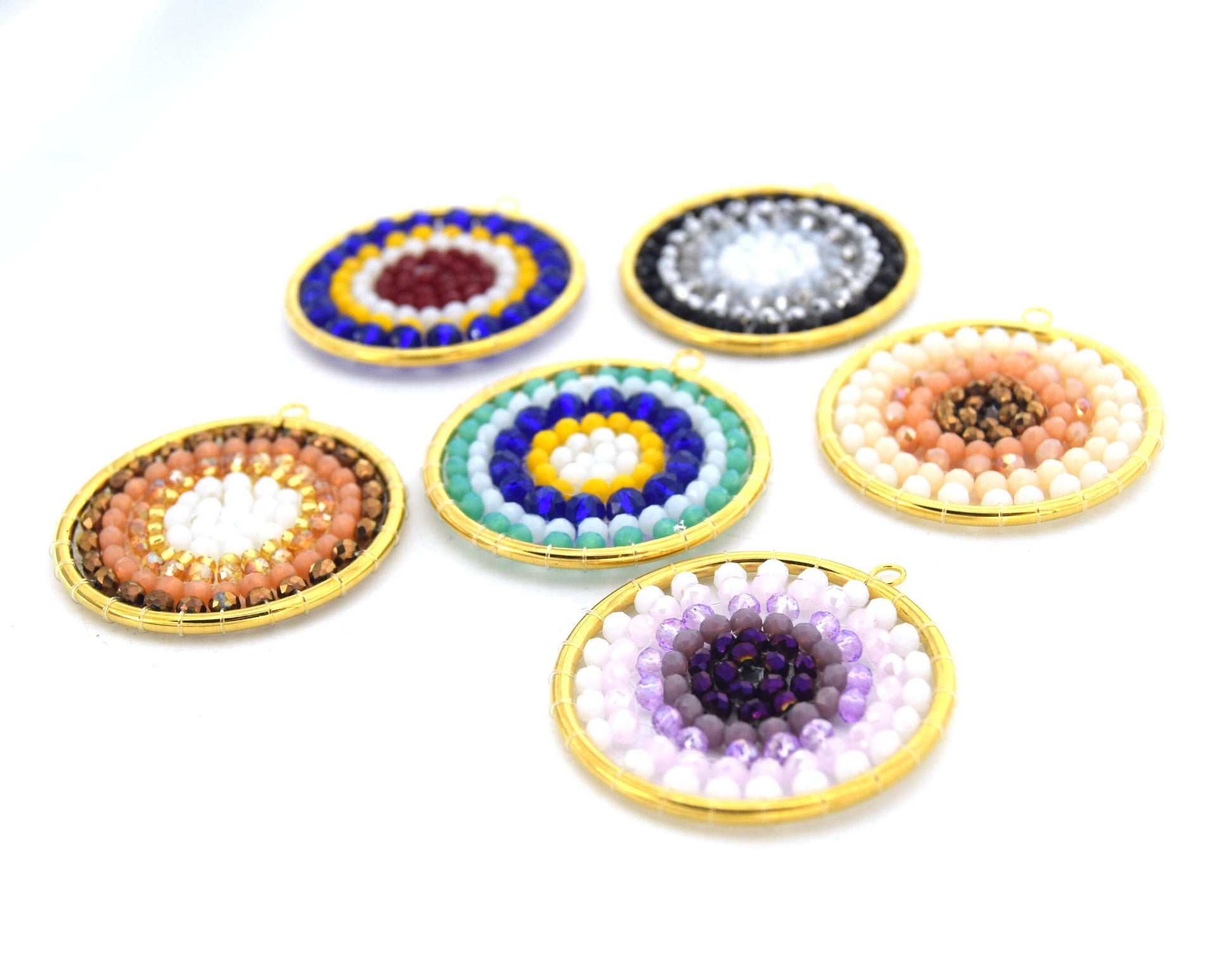 Beaded Pendant | Seed Bead Component | 35mm Circle Shaped Gold Jewelry Component