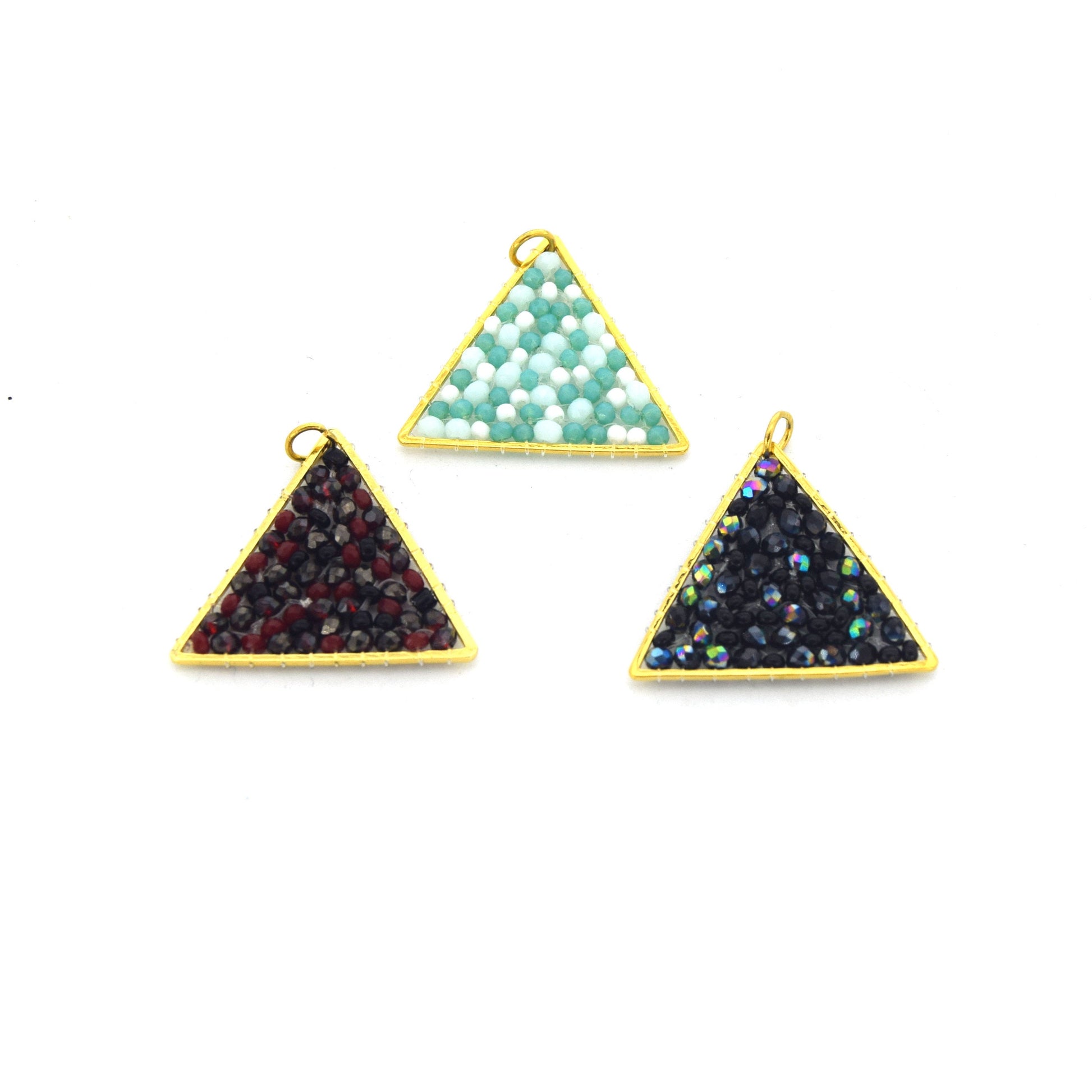 Seed Bead Component | 25mm x 30mm Triangle Shaped Gold Jewelry Component -Red, Black, Teal Available