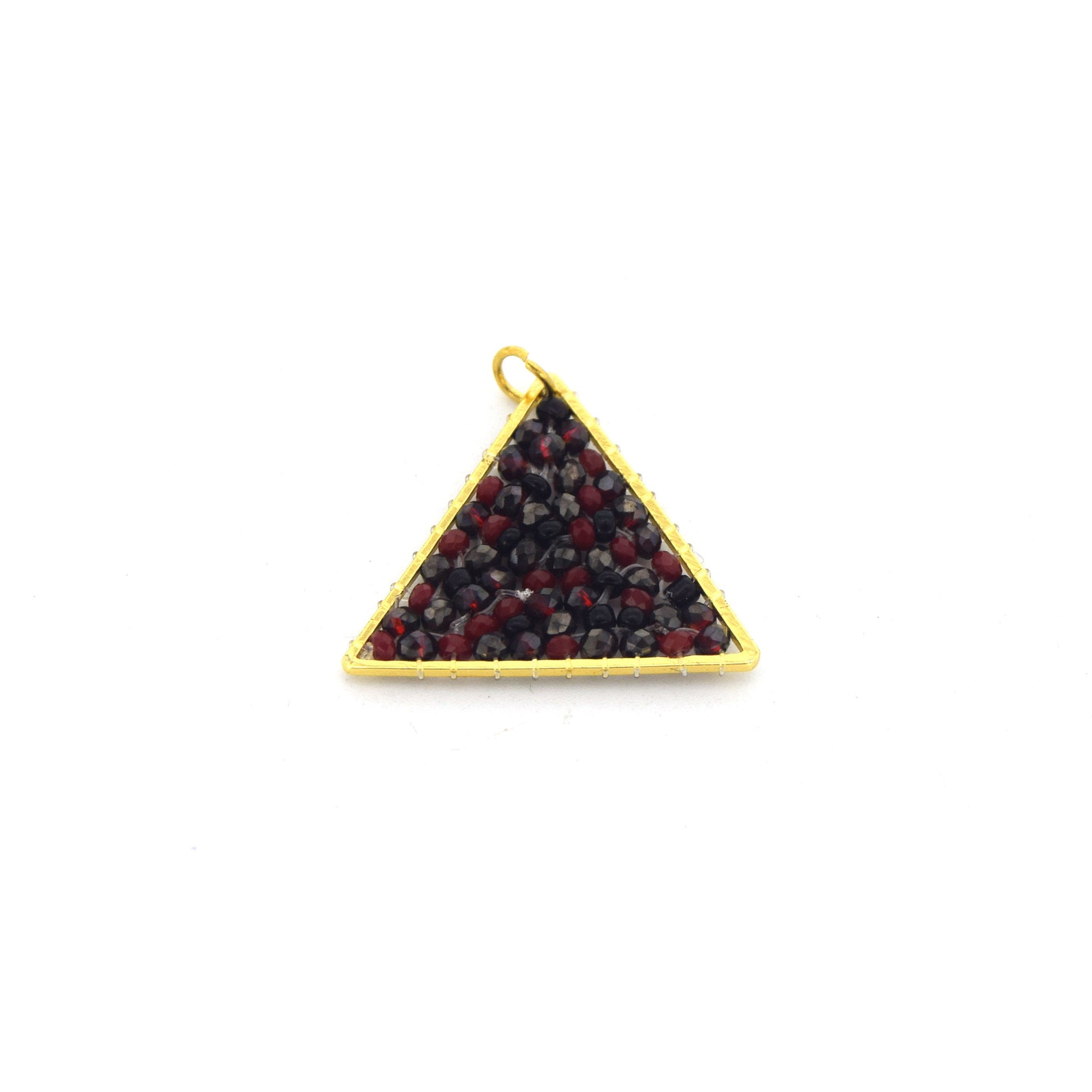 Seed Bead Component | 25mm x 30mm Triangle Shaped Gold Jewelry Component -Red, Black, Teal Available