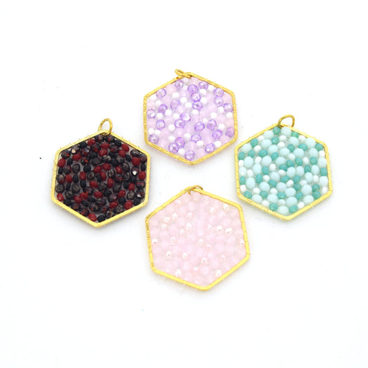 Beaded Pendant | 28mm Gold Plated Hexagon Pendant