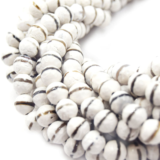 Tibetan Agate Beads | Dzi Beads | Dyed White Faceted Reverse Gray Striped  Round Gemstone Beads - 8mm 10mm 12mm Available