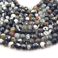Fire Agate Beads | Dyed Black Brown White Mix Faceted Round Gemstone Beads - 8mm 10mm Available