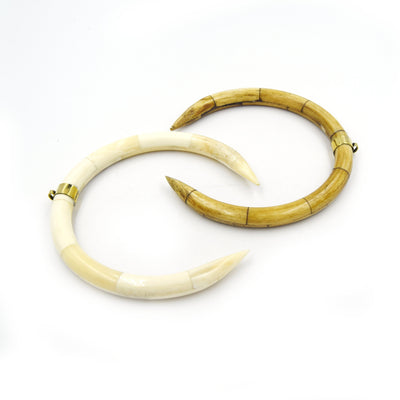 Bone Crescent Pendant | 4.5" Inch Crescent Shaped Natural Ox Bone with Gold Bail | White or Brown - 10mm Thick