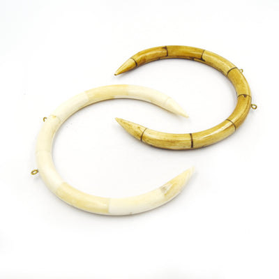 Bone Crescent Pendant | 4.5" Inch Crescent Shaped Natural Ox Bone with Two Gold Suspension Ring | White or Brown - 10mm Thick