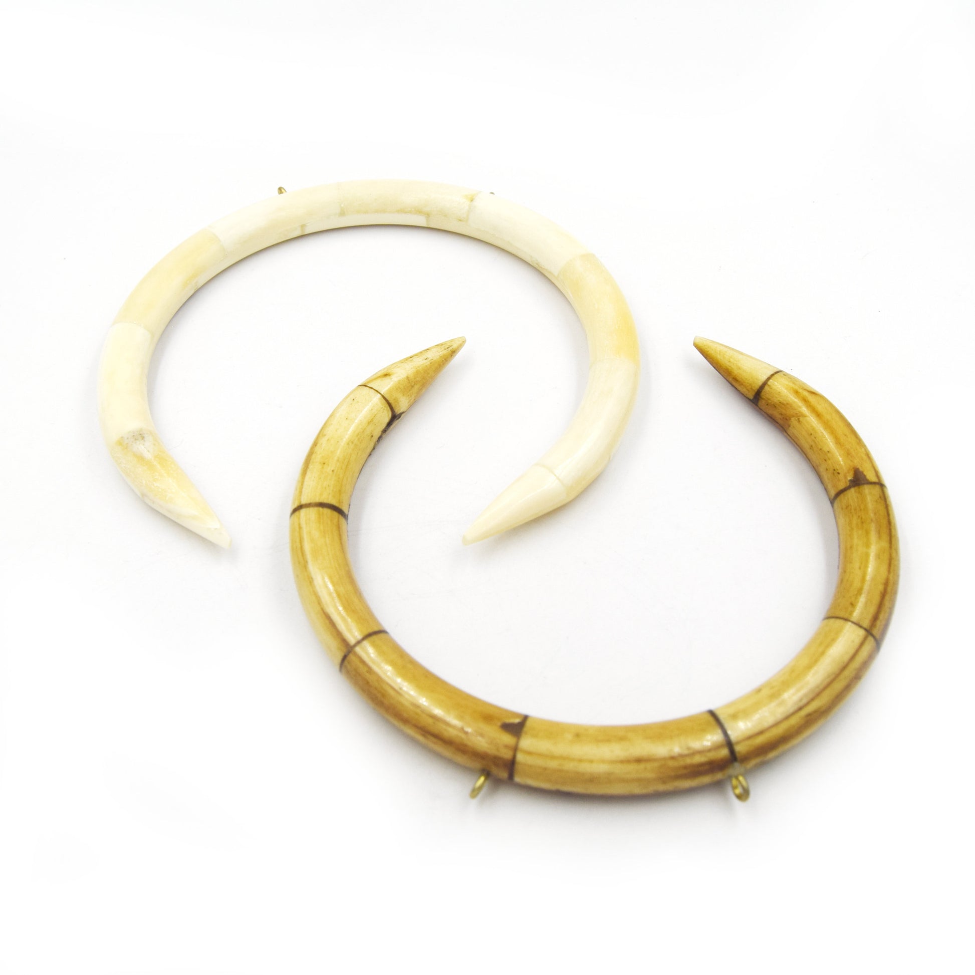Bone Crescent Pendant | 4.5" Inch Crescent Shaped Natural Ox Bone with Two Gold Suspension Ring | White or Brown - 10mm Thick