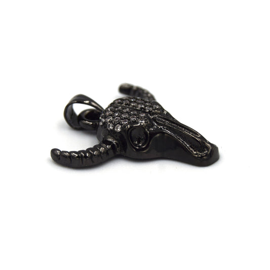 Cubic Zirconia Pendant | 22mm x 23mm Gunmetal Steer head with White CZ with Bail