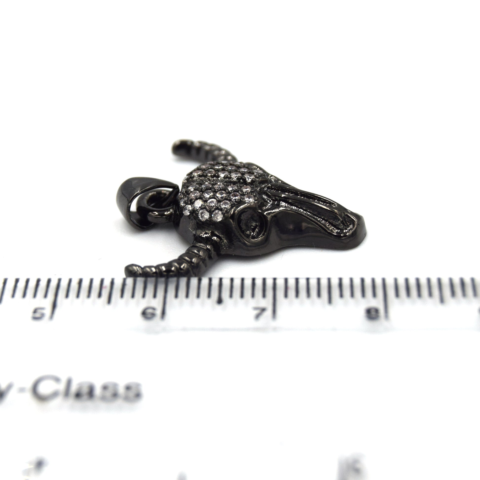 Cubic Zirconia Pendant | 22mm x 23mm Gunmetal Steer head with White CZ with Bail